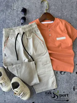 ست تیشرت شلوارک مجلسی مدل یقه خلبانی