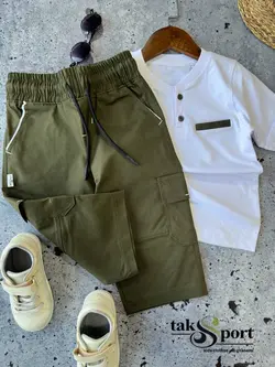 ست تیشرت شلوارک مجلسی مدل یقه خلبانی