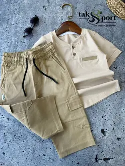 ست تیشرت شلوارک مجلسی مدل یقه خلبانی