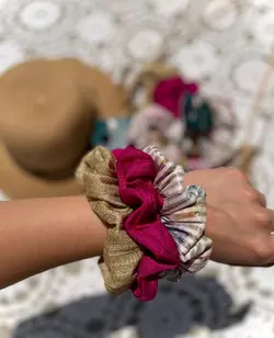 پک سه عددی کش مو‌   سرخابی /طلایی/ گلدار