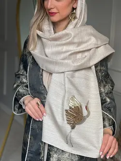 شال تافته بژ با اکسسوری دٌرنا