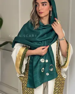 شال تافته سبز با اکسسوری آینه