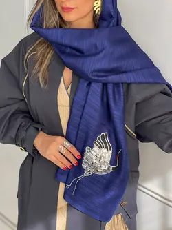 شال تافته سرمه ای با اکسسوری دٌرنا