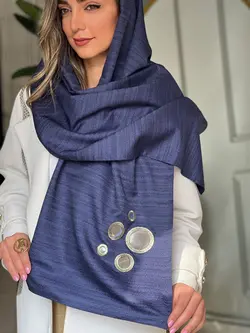 شال تافته سرمه ای با اکسسوری آینه