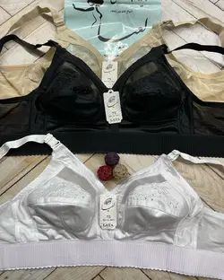 سوتین بدون فنر گلدوزی کلاسیک صادراتی کش پهن مارک معتبر لعیا(جین ۱۲تایی)