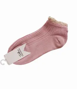 جوراب زنانه مچی نخی طرح کبریتی برجسته لبه گیپور P-400-01 صورتی