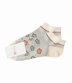 جوراب زنانه مچی نخی طرح گل و خط چین کد G-426-02
