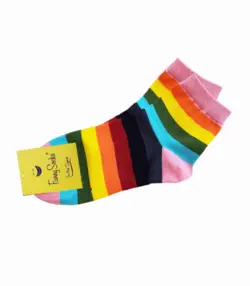 جوراب نیمساق زنانه نخی funny socks فانی ساکس طرح راه راه رنگی کد P-409