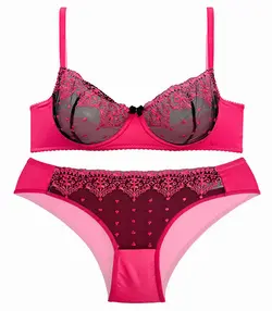 ست شورت و سوتین فنردار تور گلدوزی نوشه پوش کد m-3010 سرخابی