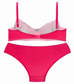 ست شورت و سوتین فنردار تور گلدوزی نوشه پوش کد m-3010 سرخابی