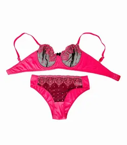 ست شورت و سوتین فنردار تور گلدوزی نوشه پوش کد m-3010 سرخابی