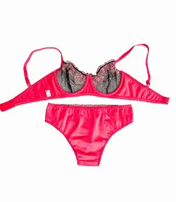 ست شورت و سوتین فنردار تور گلدوزی نوشه پوش کد m-3010 سرخابی