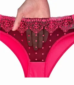 ست شورت و سوتین فنردار تور گلدوزی نوشه پوش کد m-3010 سرخابی