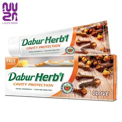 پک 1مسواک + 1خمیر دندان میخک دابور هربل (رنگ مسواک رندوم ارسال میشود) | Dabur Herbal Toothpaste