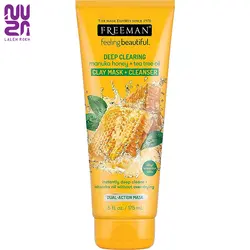 ماسک عسل مانوکا شفاف کننده عمیق +خاک رس+روغن درخت چای175میل فریمن|freeman feeling beautiful deep clcearing manuka honey +tea tree oil clay mask 175ml
