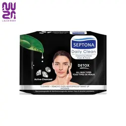 دستمال مرطوب روزانه زغال فعال انوع پوست سپتونا | Septona 20 Daily Cleansing Wipes – Active charcoal