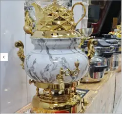 سماور گازی توپی سه کاره طاووس مدل لوکس سنگی با قوری چینی کد 137