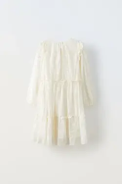 پیراهن تور کرم طرح شکوفه