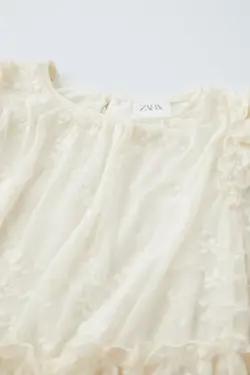 پیراهن تور کرم طرح شکوفه