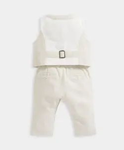 ست دو تیکه پسرانه لینن جلیقه و شلوار کرم‎‎