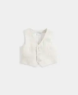 ست دو تیکه پسرانه لینن جلیقه و شلوار کرم‎‎