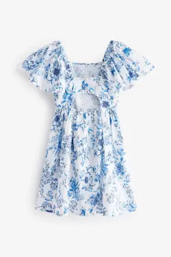 لباس تابستانی گلدار دخترانه پشت باز آبی