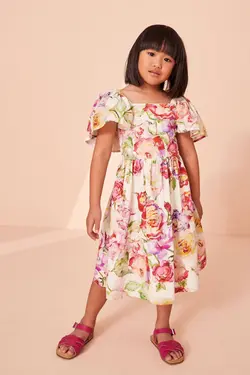 لباس تابستانی گلدار دخترانه پشت باز آستین چین دار