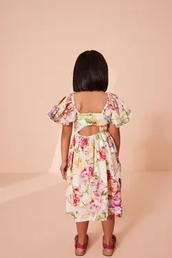 لباس تابستانی گلدار دخترانه پشت باز آستین چین دار