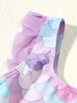 مایو دخترانه طرح پولک بنفش