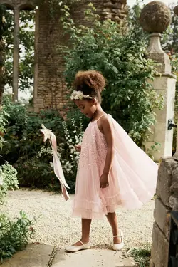 پیراهن پفی طرح فرشته با پولک طلایی