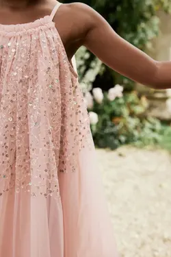 پیراهن پفی طرح فرشته با پولک طلایی