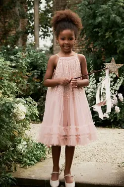 پیراهن پفی طرح فرشته با پولک طلایی