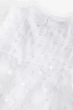 پیراهن تور سفید پولک دوزی با گل