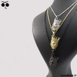 گردنبند کله شیر با تاج نگین دار استیل رنگ ثابت