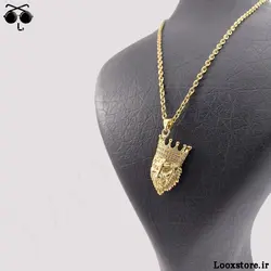گردنبند کله شیر با تاج نگین دار استیل رنگ ثابت