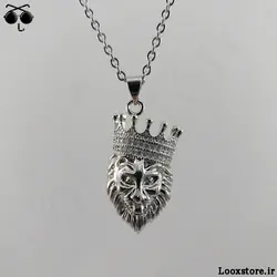 گردنبند کله شیر با تاج نگین دار استیل رنگ ثابت