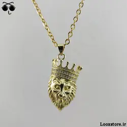 گردنبند کله شیر با تاج نگین دار استیل رنگ ثابت