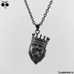 گردنبند کله شیر با تاج نگین دار استیل رنگ ثابت