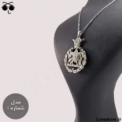 گردنبند شیر و خورشید طلایی و نقره ای با زنجیر استیل