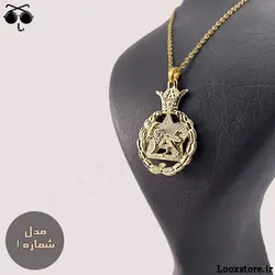 گردنبند شیر و خورشید طلایی و نقره ای با زنجیر استیل