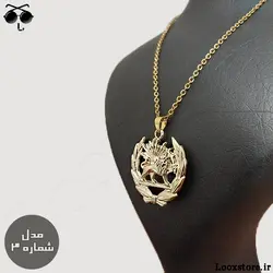 گردنبند شیر و خورشید طلایی و نقره ای با زنجیر استیل