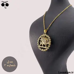 گردنبند شیر و خورشید طلایی و نقره ای با زنجیر استیل