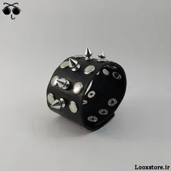 دستبند پانک چرم ترکیب اسپایک و دکمه
