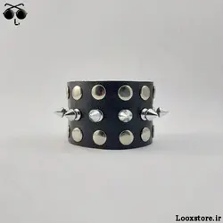 دستبند پانک چرم ترکیب اسپایک و دکمه