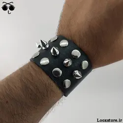 دستبند پانک چرم ترکیب اسپایک و دکمه