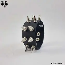 دستبند خفن با اسپایک مدل دار متوسط دو ردیف