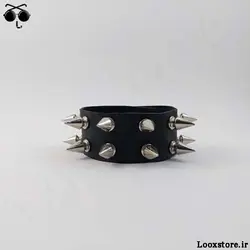 دستبند خفن با اسپایک مدل دار متوسط دو ردیف