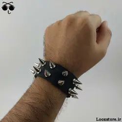 دستبند خفن با اسپایک مدل دار متوسط دو ردیف