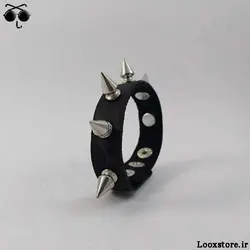 دستبند چرم یه ردیف با اسپایک مدل دار متوسط