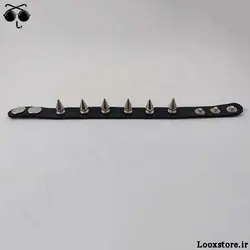 دستبند چرم یه ردیف با اسپایک مدل دار متوسط